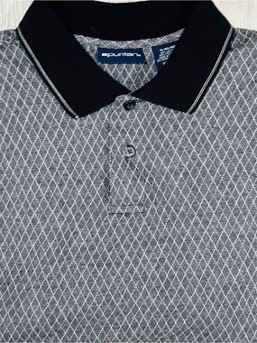 Puritan White, Black, & Gray Geometric Pattern Mens Polo Size XL